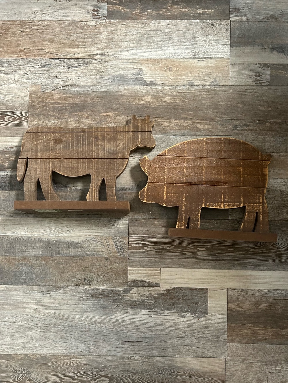 Rustic Brown Farm Animal Wall Decor - Cow and Pig